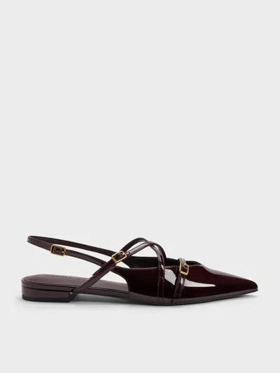 Charles & Keith - Maybelle Patent Strappy Slingback Flats In Burgundy