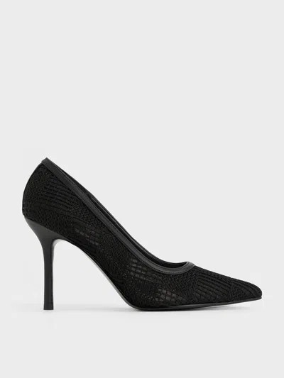 Charles & Keith Mesh Woven Pointed-toe Pumps In Black Textured