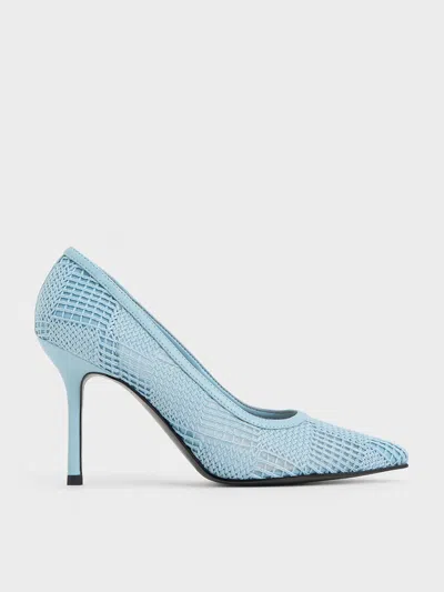 Charles & Keith Mesh Woven Pointed-toe Pumps In Blue