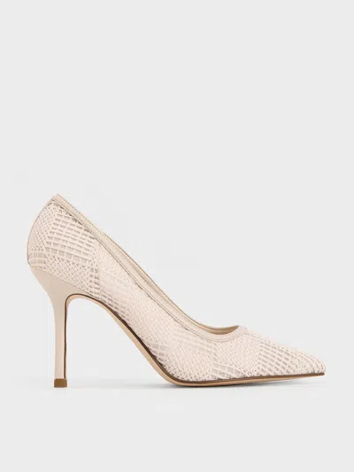 Charles & Keith Mesh Woven Pointed-toe Pumps In Cream