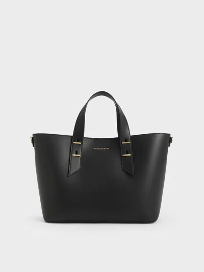 Charles & Keith Metallic-accent Double Handle Bag In Black