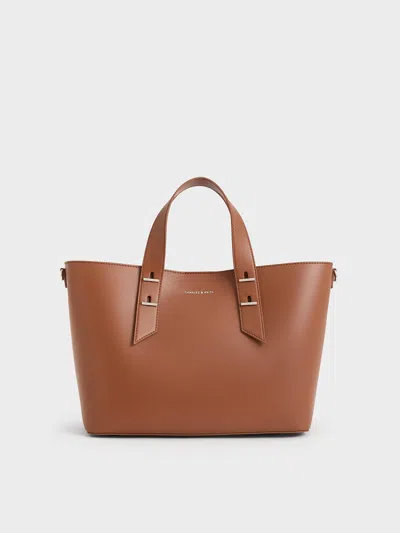 Charles & Keith Metallic-accent Double Handle Bag In Chocolate