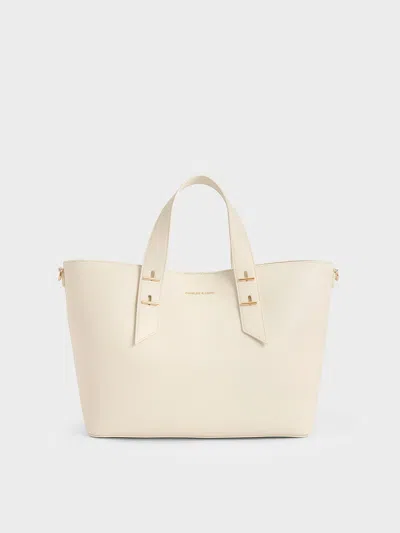 Charles & Keith Metallic-accent Double Handle Bag In White
