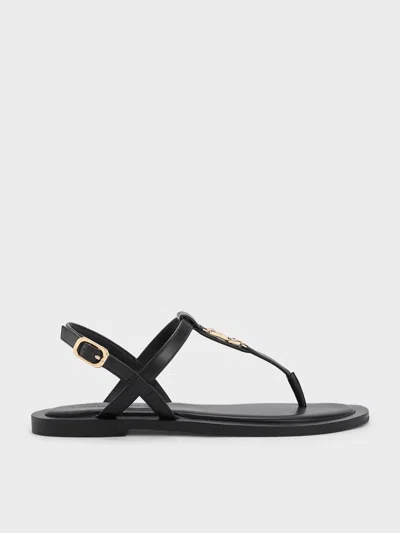 Charles & Keith Metallic-accent Thong Sandals In Black