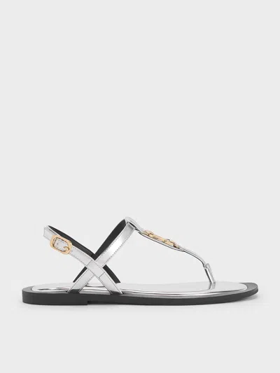 Charles & Keith Metallic-accent Thong Sandals In Silver