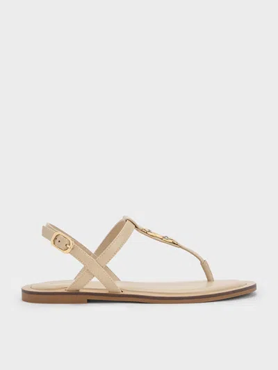 Charles & Keith Metallic-accent Thong Sandals In Taupe