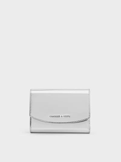 Charles & Keith Metallic Curved Front Flap Wallet In Silver