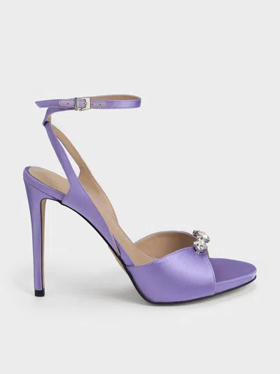Charles & Keith Metallic Gem-encrusted Ankle Strap Sandals In Purple