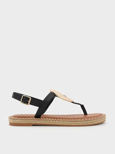 Charles & Keith Metallic Oval Espadrille Sandals In Black