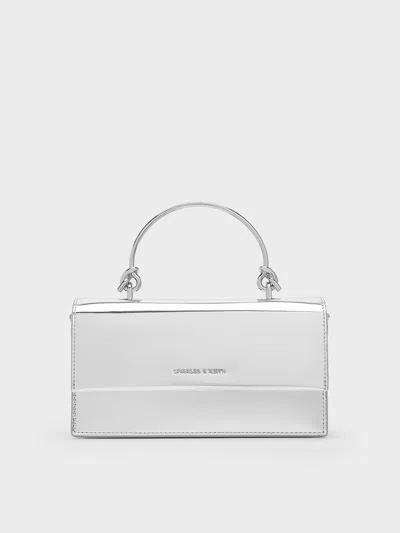 Charles & Keith Metallic Sculptural-handle Long Wallet In Silver