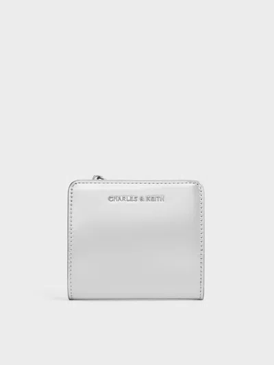 Charles & Keith Metallic Top Zip Small Wallet In Silver