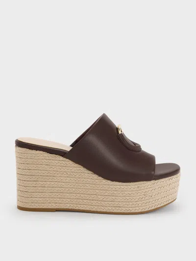 Charles & Keith - Metallic-accent Espadrille Wedges In Brown