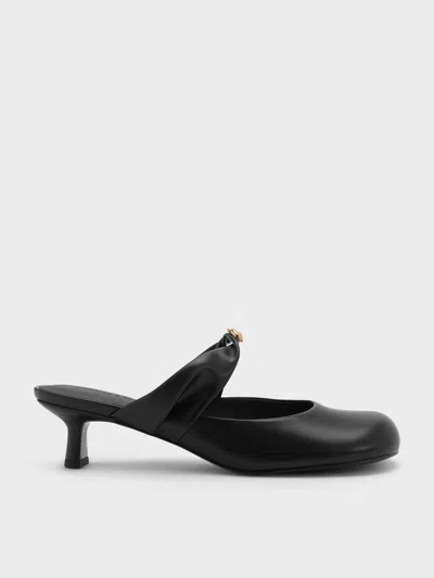 Charles & Keith - Metallic-accent Twisted-strap Heeled Mules In Black