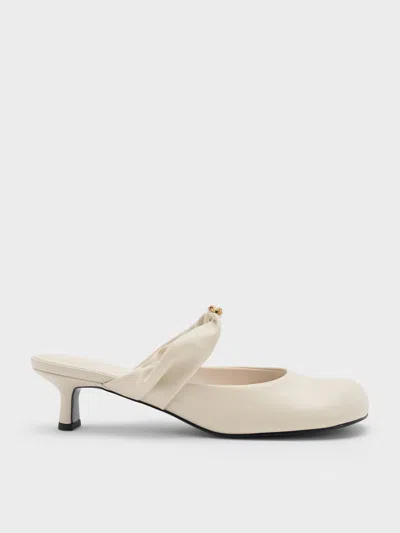 Charles & Keith - Metallic-accent Twisted-strap Heeled Mules In Neutral
