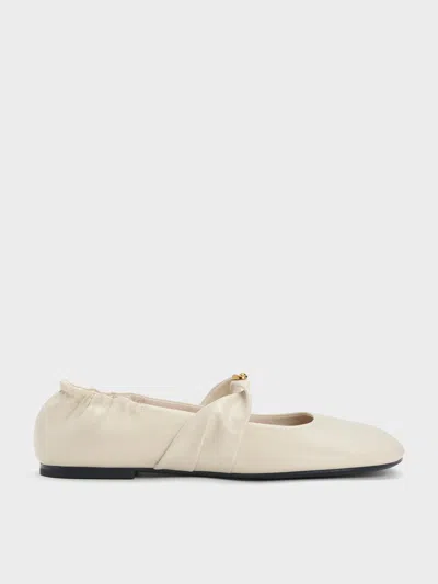 Charles & Keith - Metallic-accent Twist-strap Mary Jane Flats In Neutral