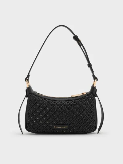 Charles & Keith - Mini Calla Woven Shoulder Bag In Black