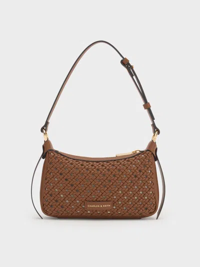 Charles & Keith - Mini Calla Woven Shoulder Bag In Brown