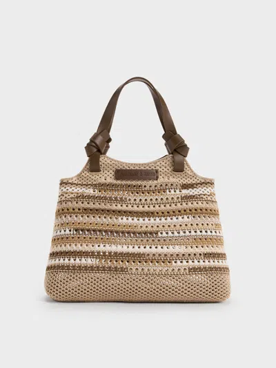 Charles & Keith - Mini Ida Multi-stripe Knitted Tote Bag In Brown