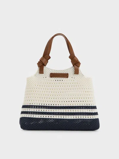 Charles & Keith - Mini Ida Striped Knitted Tote Bag In Brown