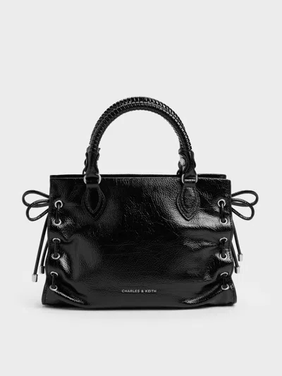 Charles & Keith - Mini Nylah Grommet Lace-up Tote Bag In Noir