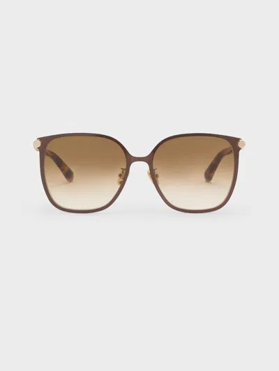 Charles & Keith - Ophelia Square Sunglasses In Brown
