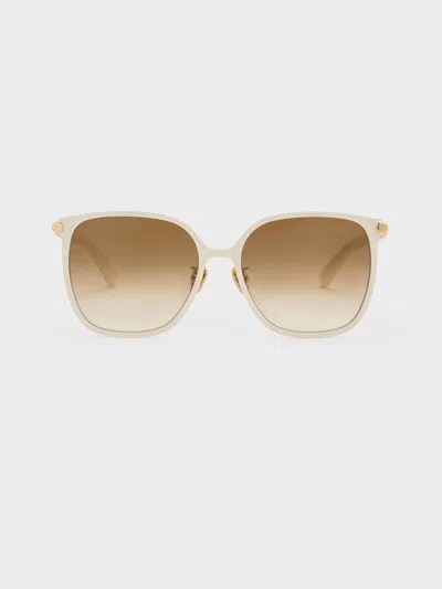 Charles & Keith - Ophelia Square Sunglasses In Cream