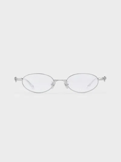 Charles & Keith - Paige Bow Crystal Clear Sunglasses In Silver