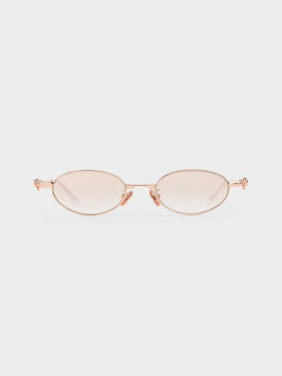 Charles & Keith - Paige Bow Crystal Sunglasses In Gold