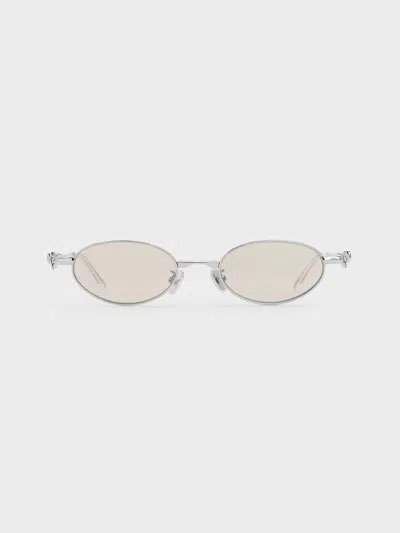 Charles & Keith - Paige Bow Crystal Sunglasses In Silver