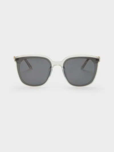 Charles & Keith - Paige Bow Square Sunglasses In Green
