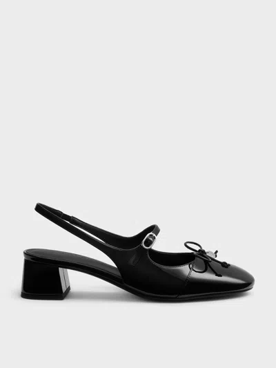 Charles & Keith - Patent Bow Slingback Pumps In Black