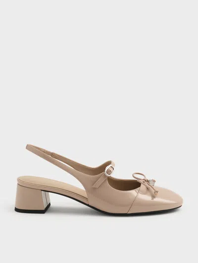 Charles & Keith - Patent Bow Slingback Pumps In Brown