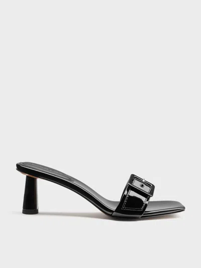 Charles & Keith - Patent Buckle-strap Heeled Mules In Multi
