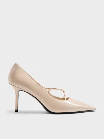Charles & Keith - Patent Crossover Pointed Pumps In Neutral