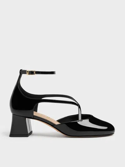 Charles & Keith - Patent Leather Crossover Pumps In Black