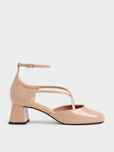 Charles & Keith - Patent Leather Crossover Pumps In Pink