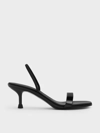Charles & Keith Patent Strap Kitten-heel Slingback Pumps In Black Patent
