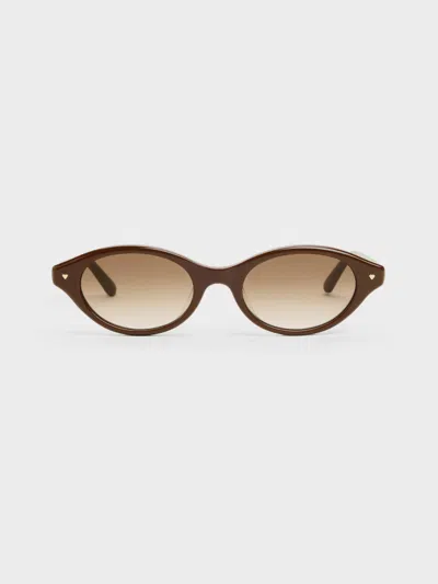 Charles & Keith - Pecola Oval Sunglasses In Pecan Brown