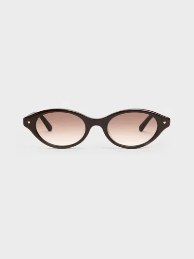 Charles & Keith - Pecola Oval Sunglasses In Wineberry Red