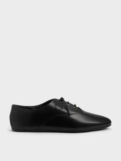 Charles & Keith - Pippa Leather Derby Flats In Black