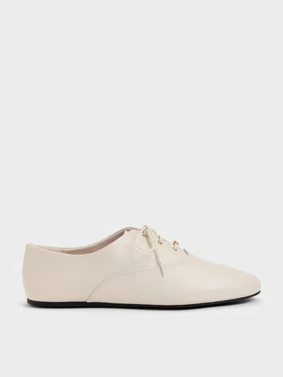 Charles & Keith - Pippa Leather Derby Flats In Gray
