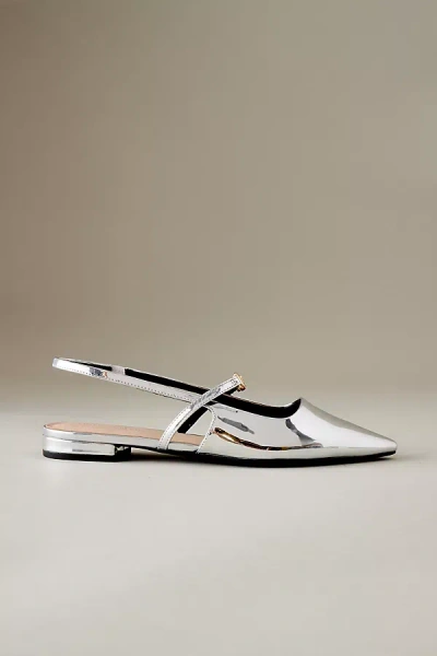Charles & Keith Metallic-accent Pointed-toe Slingback Flats In Silver