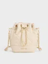 Charles & Keith Quilted Two-way Bucket Bag In Beige