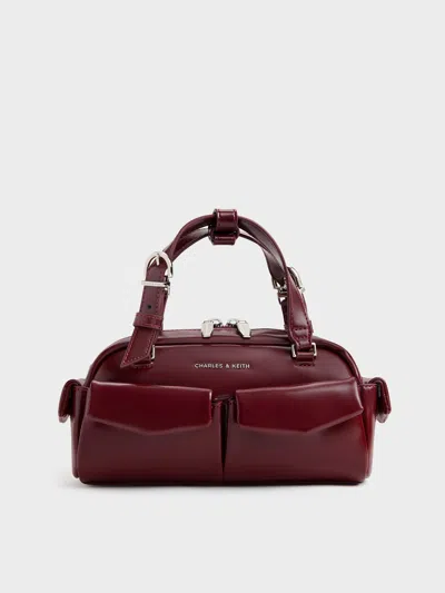 Charles & Keith - Rachel Multi-pocket Bowling Bag In Burgundy