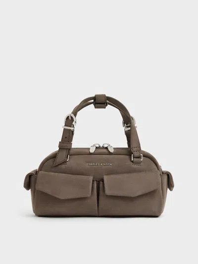 Charles & Keith - Rachel Multi-pocket Bowling Bag In Stone Grey