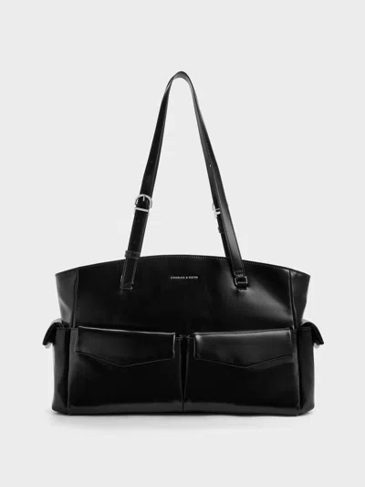 Charles & Keith - Rachel Multi-pocket Tote Bag In Noir