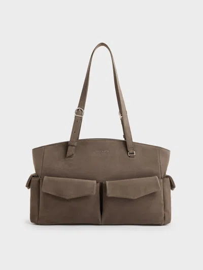 Charles & Keith - Rachel Multi-pocket Tote Bag In Stone Grey