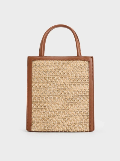 Charles & Keith Raffia Double Handle Tote Bag In Brown