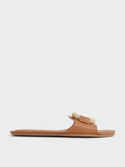 Charles & Keith Raffia Ring Slide Sandals In Brown