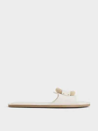 Charles & Keith Raffia Ring Slide Sandals In White